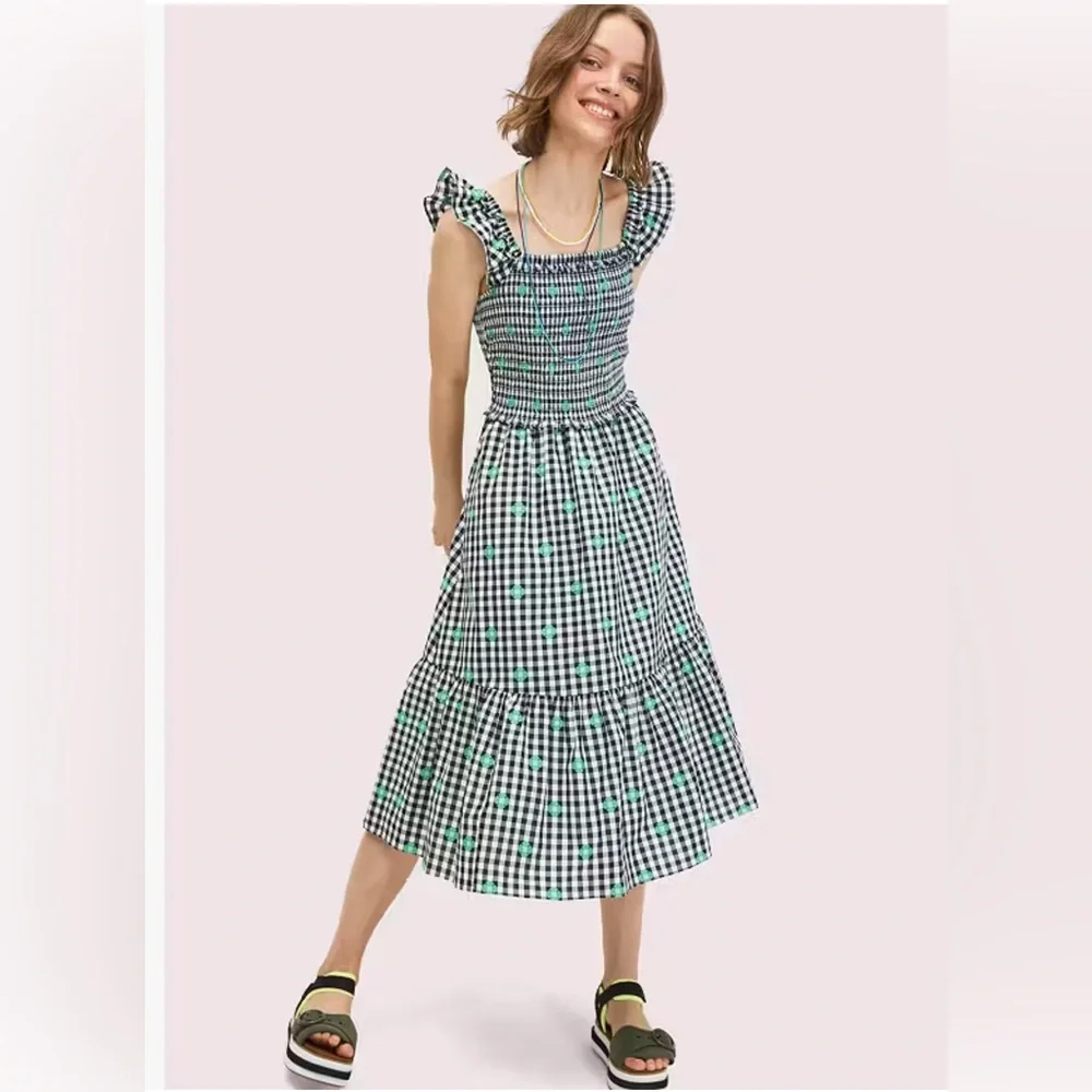 Kate Spade Gingham Voile Smocked Clover Dress - Picture 1 of 7